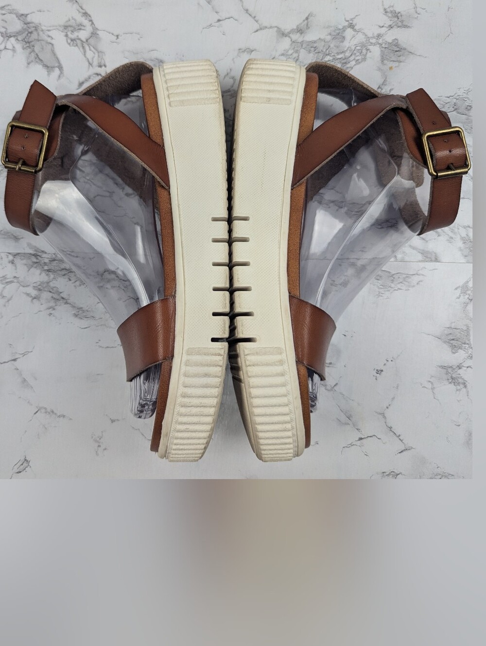 BKE Sole Brown Leather Ankle Strap Platform Sandals Women's Size 8 - Picture 6 of 11
